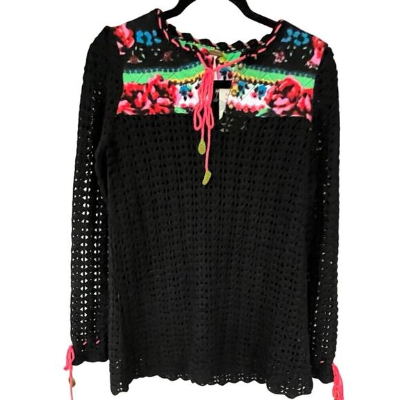 NWT Free People Women Boho Crochet Sheer Wool Sweater Floral Multicolor Size S - Picture 1 of 10